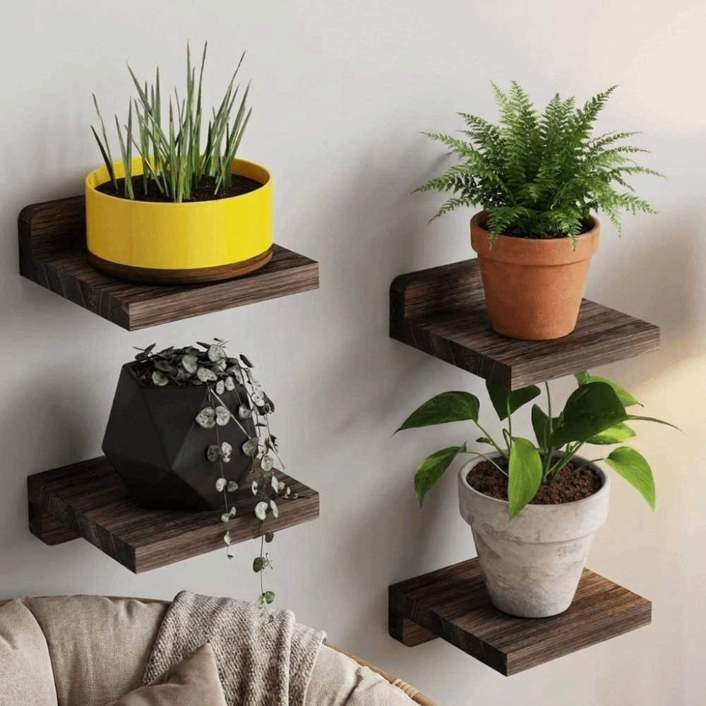 Flower Wall Panel - 4PCS 나무 소형 플로팅 선반 심플