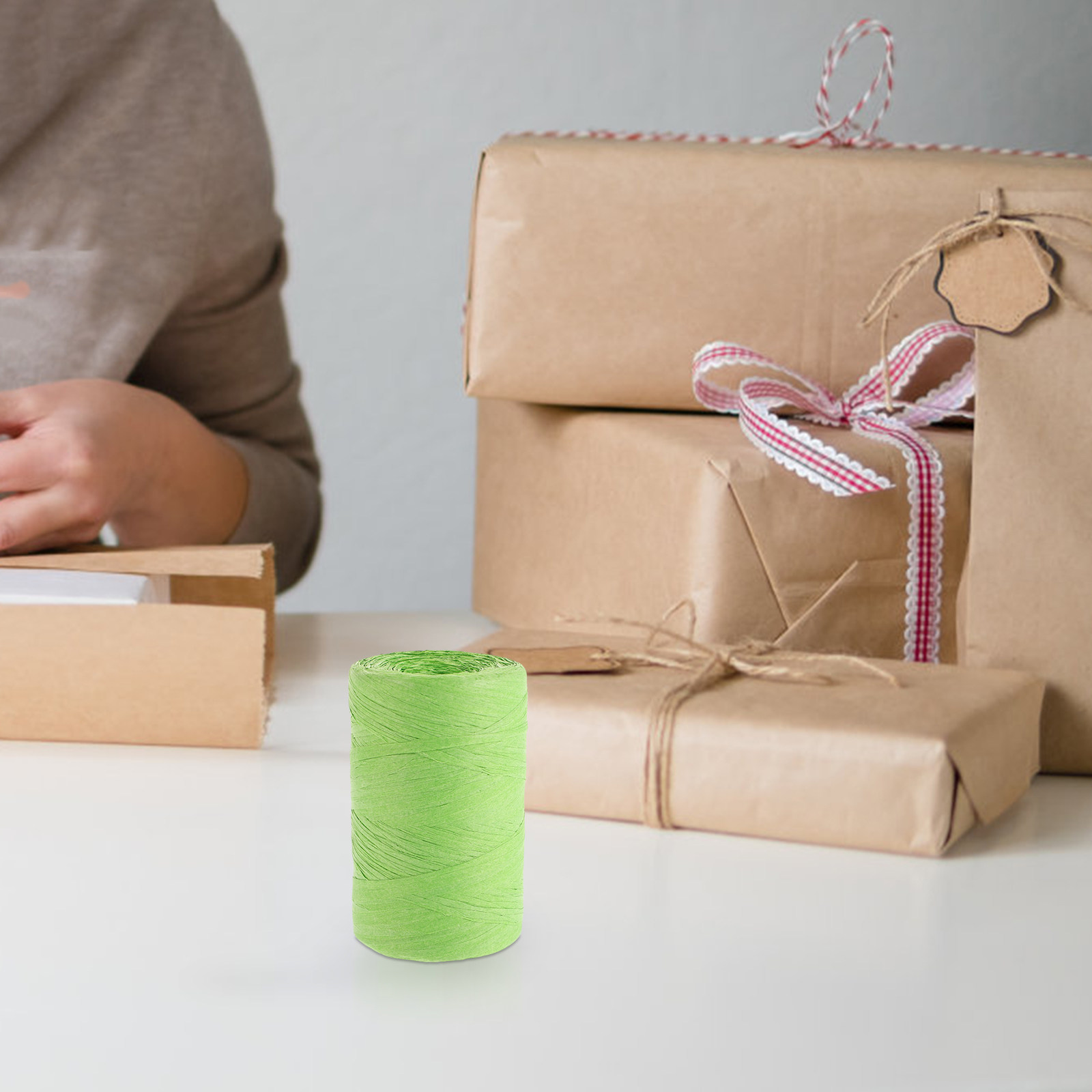 Papercraft Supply Ribbon - 라피아 종이 색상의 평평한 끈 포장