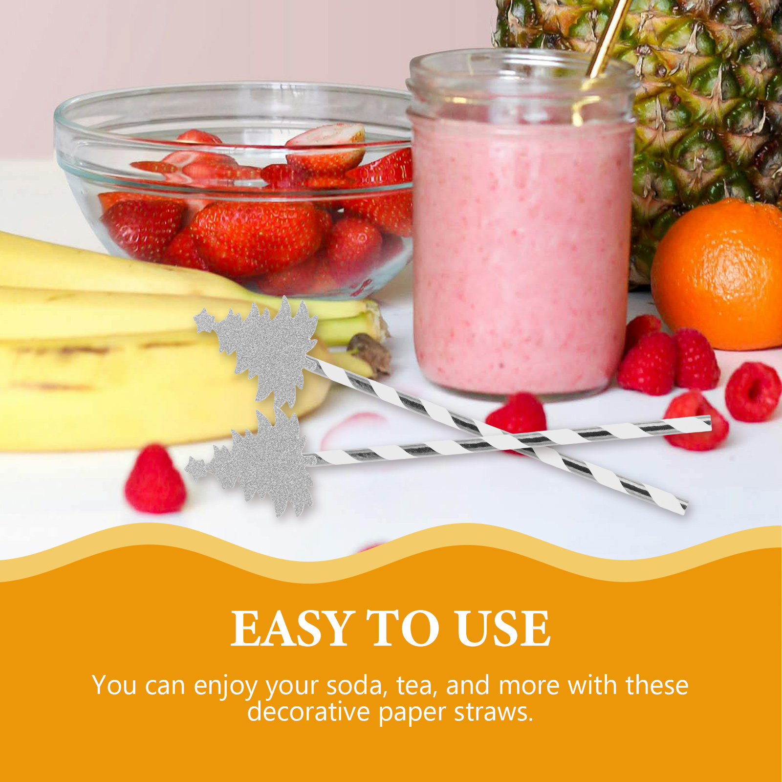 Paper Straw Color - 25개입 크리스마스 트리 디자인 일회용 종이