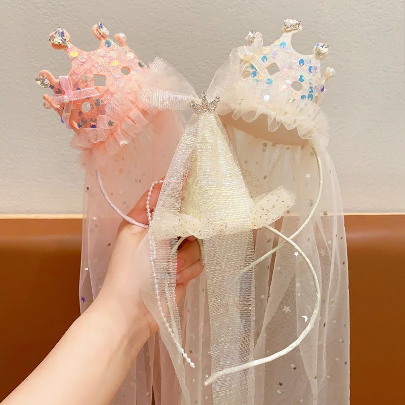 공주 크라운 베일 머리띠 반짝이는 튤 헤어 액세서리 핑 - Glitter Tablecloth 리뷰 및 가격