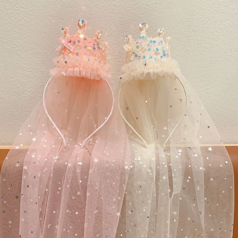 공주 크라운 베일 머리띠 반짝이는 튤 헤어 액세서리 핑 - Glitter Tablecloth 리뷰 및 가격