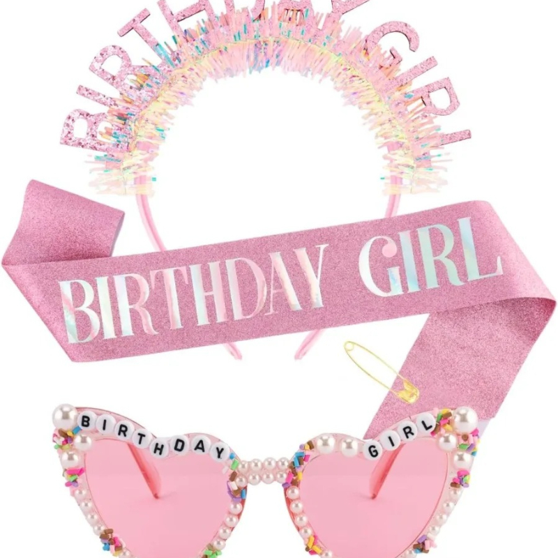 생일 소녀 띠 글리터 헤어밴드 티아라 왕관 선글라스 핑 - Birthday Sash Glitter 리뷰 및 가격