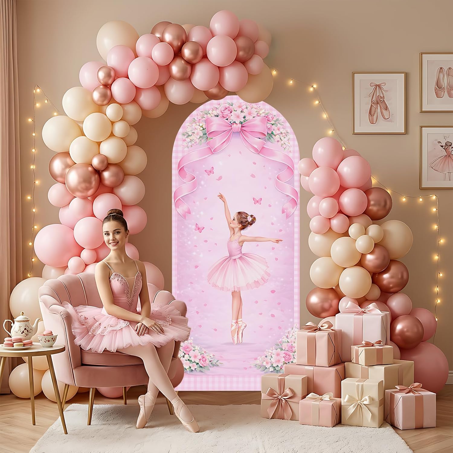 맞춤형 양면 발레리나 아치 배경 커버 생일 파티 장식  - Dessert Table Backdrop 리뷰 및 가격