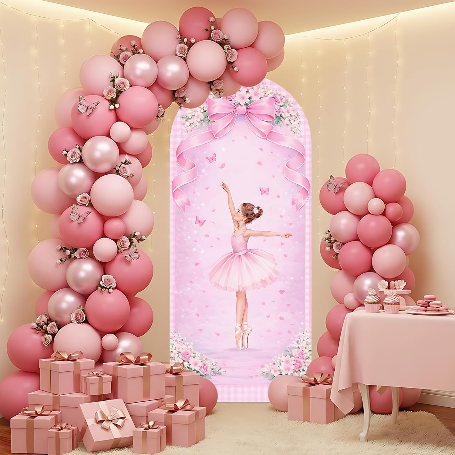 맞춤형 양면 발레리나 아치 배경 커버 생일 파티 장식  - Dessert Table Backdrop 리뷰 및 가격