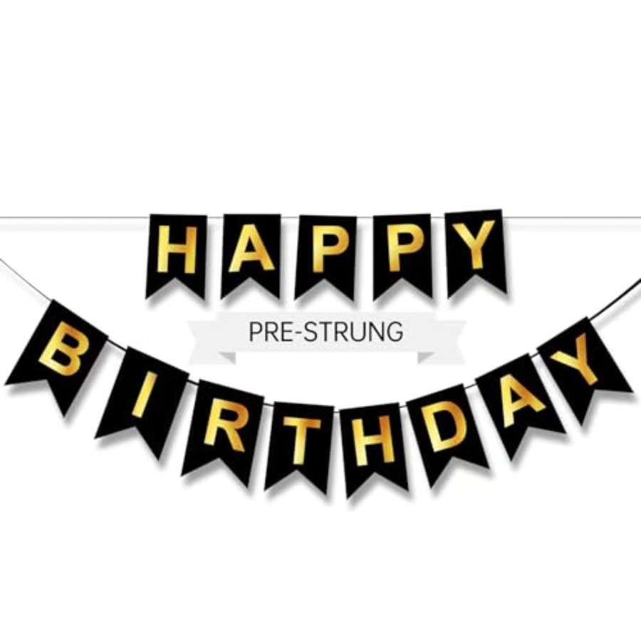 생일 축하 배너, 미리 묶인 블랙 앤 골드 파티 장식, - Party Banner Gold 리뷰 및 가격