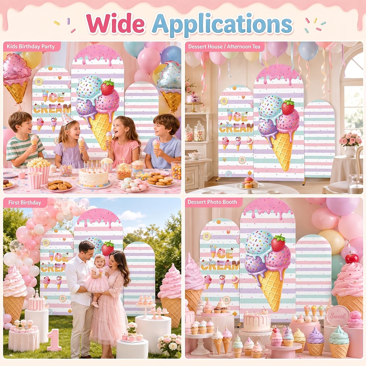 맞춤 제작된 양면 스트라이프 무늬 아이스크림 아치형 배 - Dessert Table Backdrop 리뷰 및 가격